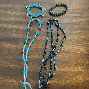 Costume Jewlery Set of 4 Necklaces and Bracelets Black Teal Beaded!